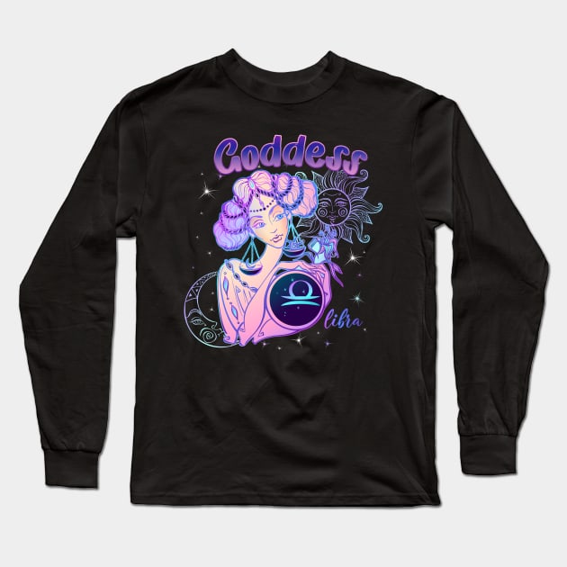 Zodiac Libra Goddess Queen Horoscope Long Sleeve T-Shirt by The Little Store Of Magic